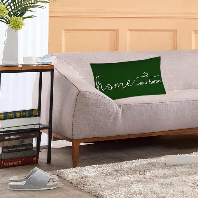 Home Sweet Home Quotes Farmhouse Pillow Covers 12x20 Inch,Lumbar Decorative Throw Pillow Case Cushion Cover,Housewarming Gift,Green