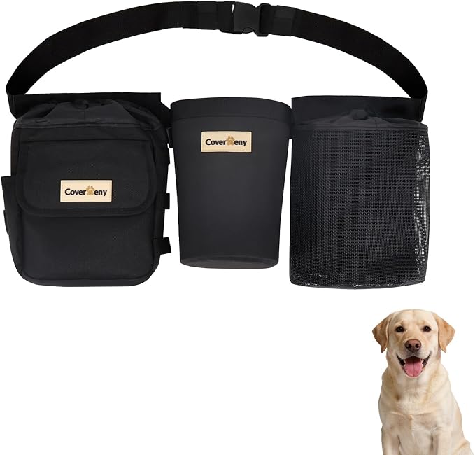 3-in-1 Dog Training Treat Bag with Adjustable Bolder Waist Belt, Include Waterproof Dog Treat Pouch, Mesh Training Tool Bag, Catch-All Bag with Poop Bag Dispenser for Full-day training and Hiking.