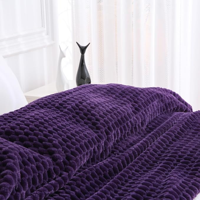 Puncuntex Deep Purple Throw Blanket 60"×80" Fuzzy 3D Jacquard Decorative | Flannel Fleece Super Soft Plush Cozy Blanket for Couch Sofa Chair Lightweight