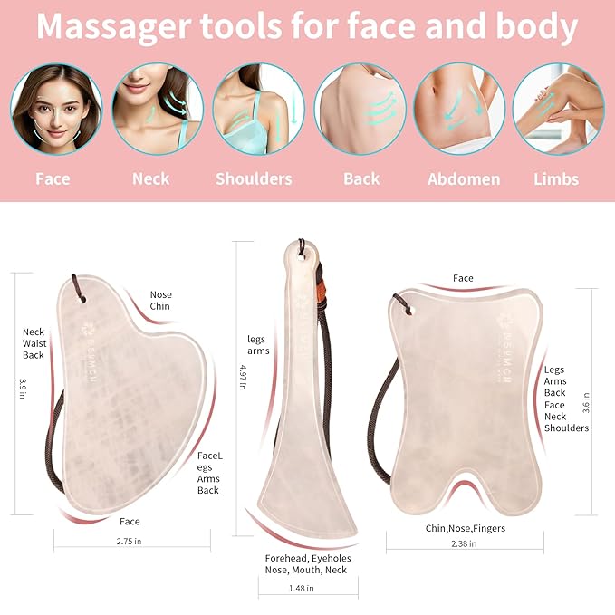 Lusomch Skin Care Set, 1 Pack 3 in 1 Jade Gua Sha Massager, Pink,Guasha Tool for Face and Body, Truly Beauty Products
