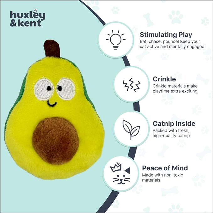 Huxley & Kent Plush Crinkle Catnip Cat Toy, Avocado, Small
