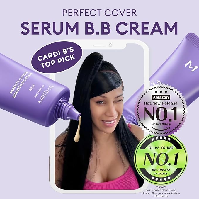 MISSHA M PERFECT COVER SERUM BB CREAM No.13 Light Fair- Fair with Cool Undertone, BB Cream by Cardi B Pick, Skin Tint, Tinted Moisturizer, Skin Care Foundation Makeup, Korean Makeup,1.18 Fl oz