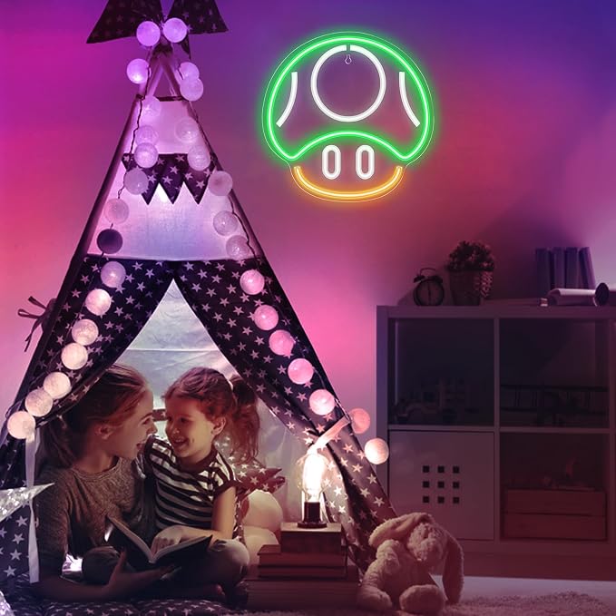 Kavaas Gaming Neon Sign, Mushroom Neon Sign for Game Room Decor, Man Cave, Kids Room - Gaming Mushroom Wall Decor - Gamer Gifts for Boys, Kids (Green)