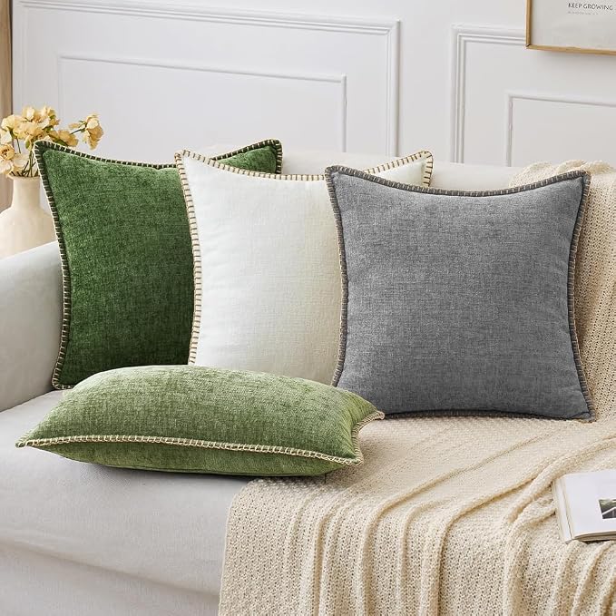MIULEE Decorative Euro Sham Pillow Covers 24x24 Inch Dark Gray 2 Pack | Farmhouse Throw Pillow Covers with Stitched Edge, Soft Chenille Cushion Cases, for Couch Sofa Bed Living Room Home Decor