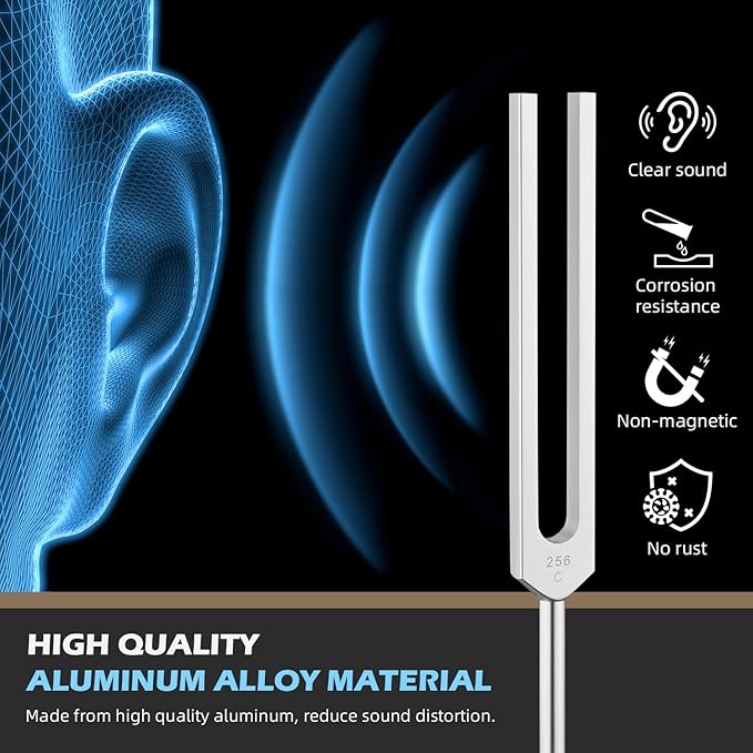 Tuning Forks for Healing, Aluminum Alloy Tuning Fork 128Hz, 136.1Hz, 256Hz, 384Hz, Hockey Puck Activator & feet, Weighted & Unweighted Tuning Fork Set with Vegan Leather Pouch