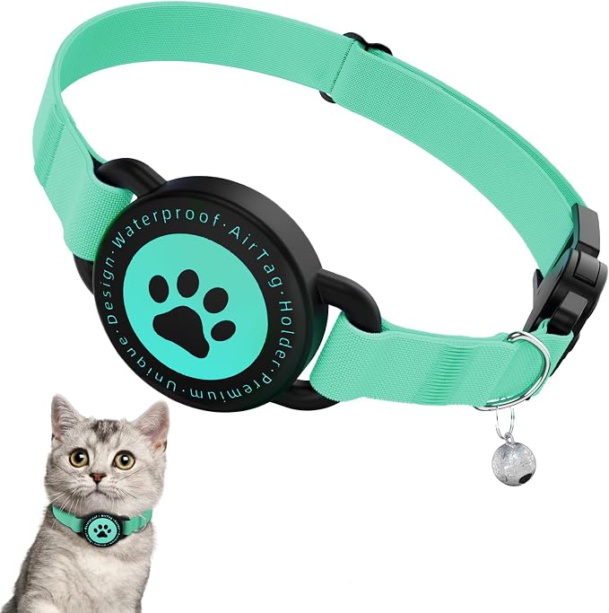 Airtag Cat Collar, Stretchy Kitten Collar with Apple Air Tag Holder, Green