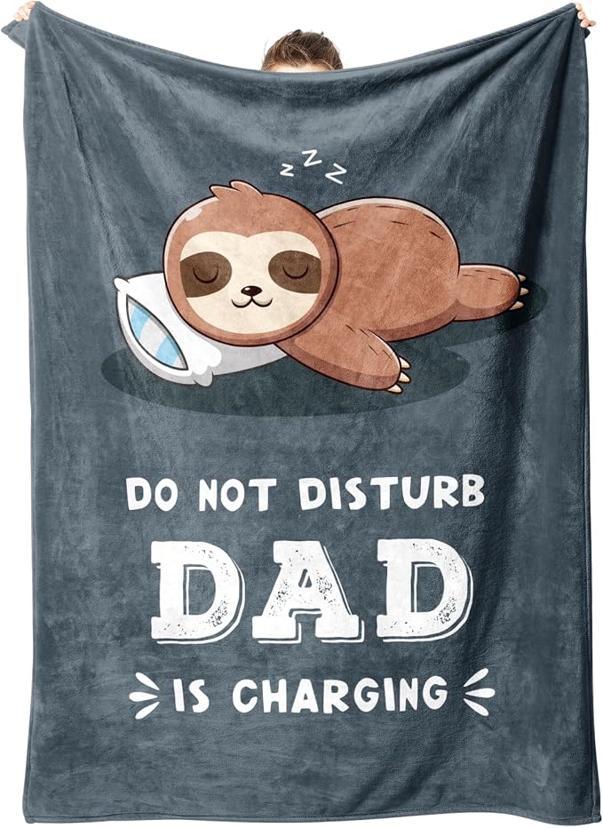 Leebbsin Funny Gift for Dad, Dad Birthday Gift from Daughter Son | Dad is Charging Sloth Blanket 60" x 50", Grey, Dads Gifts for Fathers Day Christmas, Soft Sloth Throws Blanket for Father