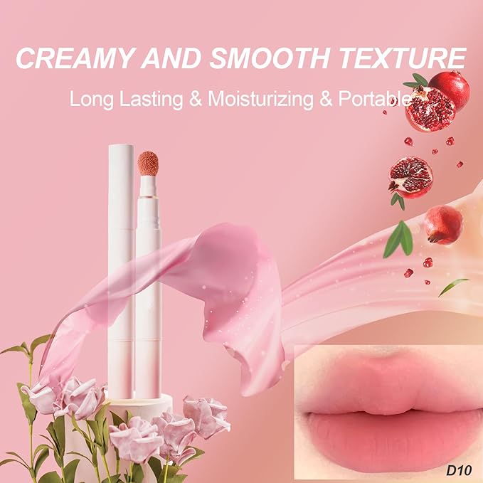 Cushion Lip Powder Cream, Matte Lip Cream - Long-Lasting & Smooth Skin, Non-Drying, Moisturizing Non-Fading Lipstick, CreaM Velvet Finish, Lightweight (N13 Tender peach pink)