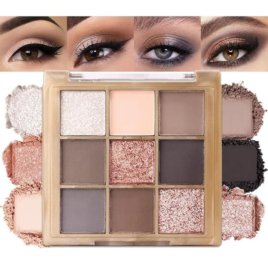 Matte Sparkling Eye Shadow Palette,Neutral Nude Smoky Glitter Powder Eyeshadow for Older Women,High-Pigment Eye Makeup, Naturing-Looking Travel Size Makeup Pallete (Matte Glitter-Cool Brown Gray)