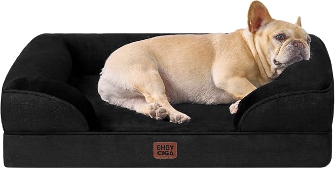 EHEYCIGA Orthopedic Dog Bed Medium Size Dog, Waterproof Washable Pet Beds | Non-Slip Bottom and Egg-Crate Memory Foam Dog Couch Bed with Washable Removable Cover, Black