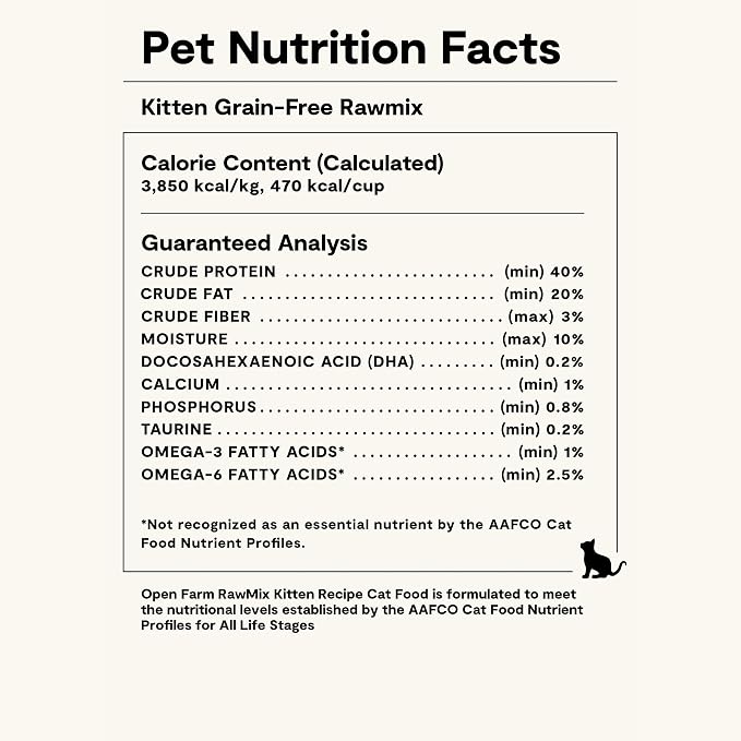 Open Farm RawMix Dry Cat Food, Grain Free Kibble for Kittens, 8lb Bag | Humanely-Raised Chicken & Turkey, Wild-Caught Salmon, Freeze Dried Raw Chunks, Traceable Ingredients, Non-GMO Produce.