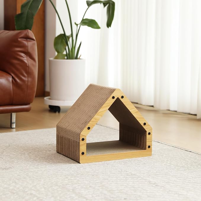 FUKUMARU Cat Scratcher House, Cozy Cardboard Cat Bed Design Scratching Pad | 16.93 Inch Bevelled Surface, Safe and Secure for Kittens, Eco-Friendly, Maximum Load Capacity 22 Lbs