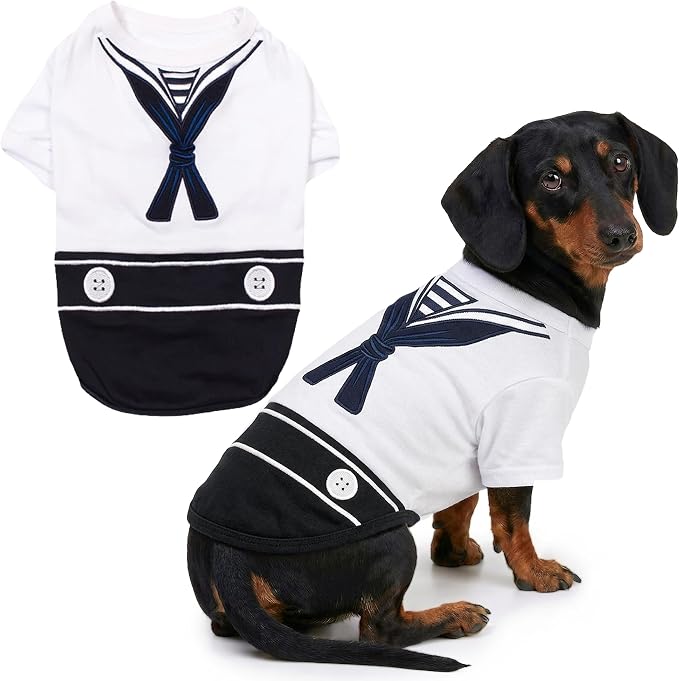Parisian Pet Sailor Dog Costume - 100% Cotton Dog Clothes for Large Dogs Boys - Lightweight, Breathable Puppy Outfits - Funny French Bulldog Clothes - Cute Navy Pet Shirt - Stretchy T Shirt for Dogs
