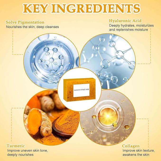 Lemon Turmeric Kojic Soap, Turmeric Soap Bar For Face ＆ Body, Natural TurmericHandmade Smooth Skin Soap For All Skin Types, 2 Pcs