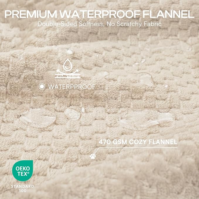 Luciphia Waterproof Blanket for Dog, Washable Reversible Fleece Pet Throw | Durable protector for bed, couch, crate, and furniture; leakproof and calming for dogs, cats, puppies Beige S(40''x28'')