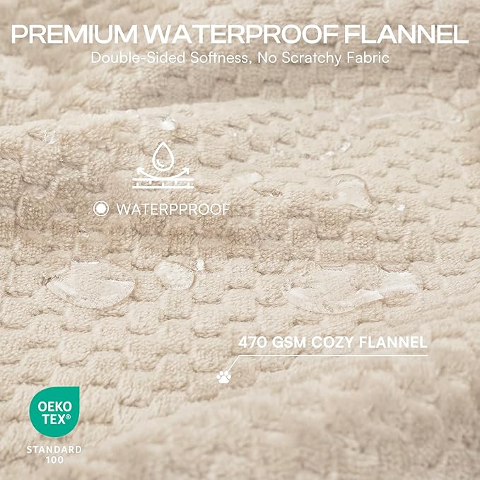 Luciphia Waterproof Blanket for Dog, Washable Reversible Fleece Pet Throw | Durable protector for bed, couch, crate, and furniture; leakproof and calming for dogs, cats, puppies Beige L(65''x57'')