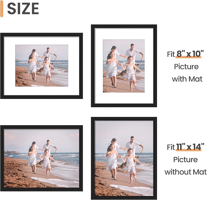 upsimples 11x14 Picture Frame, Gallery Wall Frames Set of 5, Black | Photo Frame Collage Wall Decor, 11 x 14 Frame, 8x10 Frame with Mat for Family, Baby, Hallway, Diamond, Christmas
