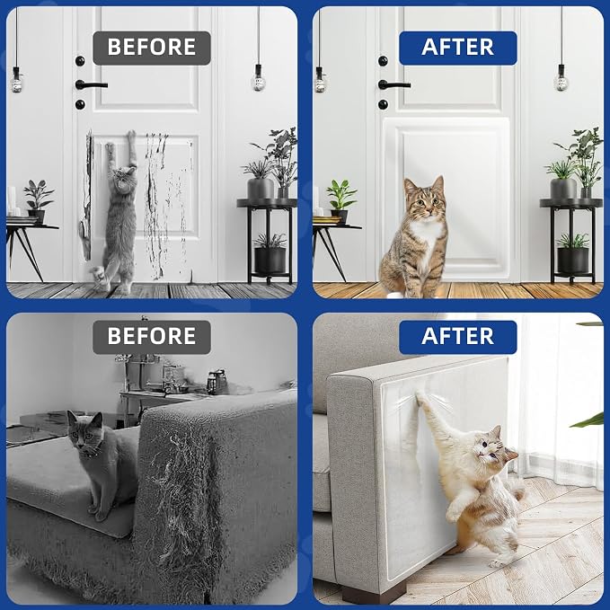 TOOSOFt Anti Cat Scratch Furniture Protector Clear Vinyl 196.9"x16.5" | Couch Protector from Cat Claws Thicken - Single Sided Sticky Flexible Dog Tape for Furniture, for Couch Corner Door Walls Bed