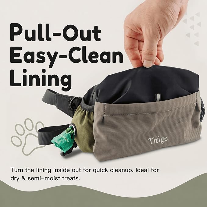 Dog Treat Pouch for Training, Magnetic Closure, Pull-Out Lining | 1.5-cup front pocket, large-phone storage, poop bag dispenser, used-bag loop, and 10-50 in strap for waist or crossbody wear