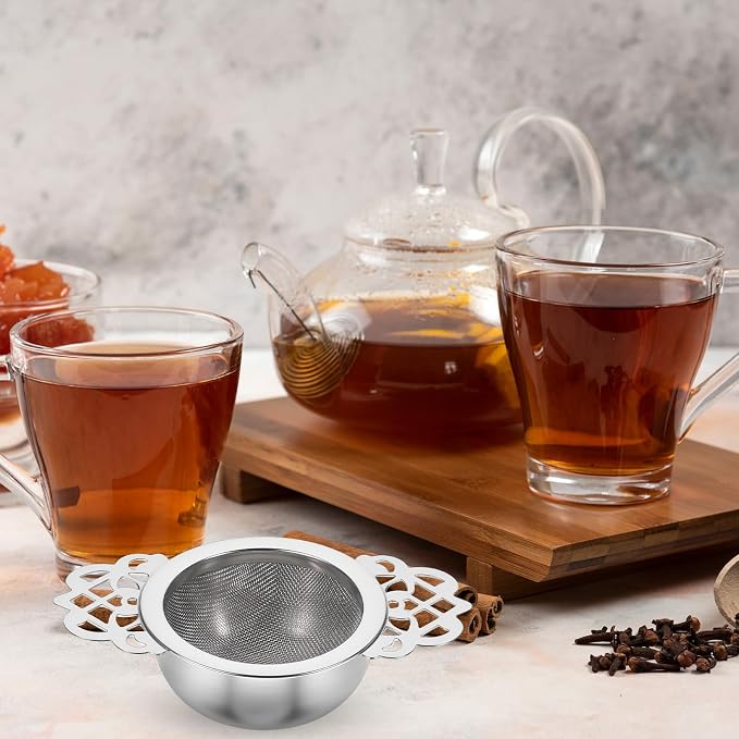 JJUNW 8 Pack 304 Stainless Steel Tea Drain Strainer, Tea Filter Mesh, Tea Drip Bowls, Teapot Strainer With Petal Handles Tea Divider for Loose Tea Juice Coffee Filter