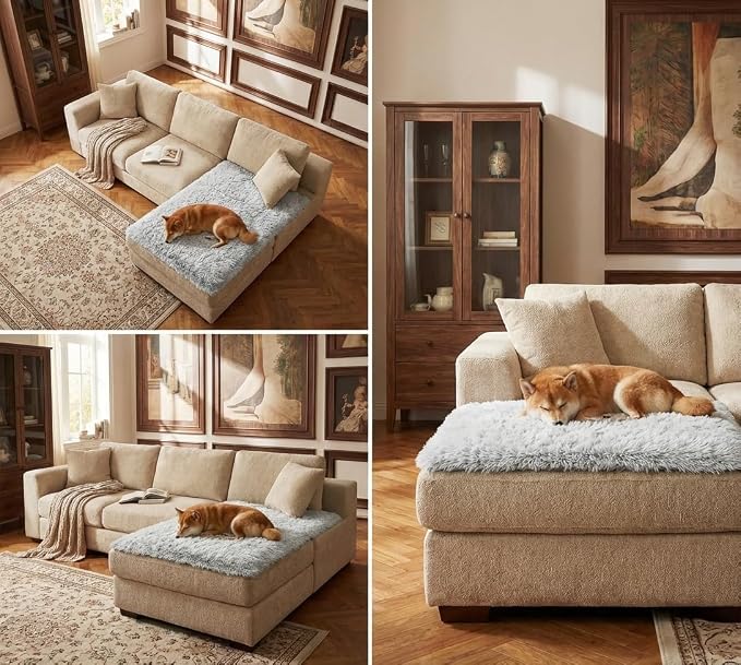 Dogs/Cats Bed Mats, Dog Pad Washable Removable Couch Cover with Anti-Slip Back, Plush Long Fur Mat, Perfect for Small, Medium and Large Dogs.(Magic Gray, 40"x50")