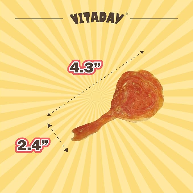VITADAY All Natural Turkey Tendon Dog Treats, Lollipop, 4-Pack | Long-lasting dog training treats, Rawhide-free made of USA-sourced turkey