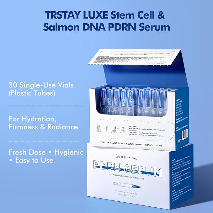 Stem Cell & Salmon DNA PDRN Serum – Microneedling Aftercare Anti-Aging Face Serum with Peptides & Hyaluronic Acid – 1.5 mL × 30 Vials, Korean Skincare Formula