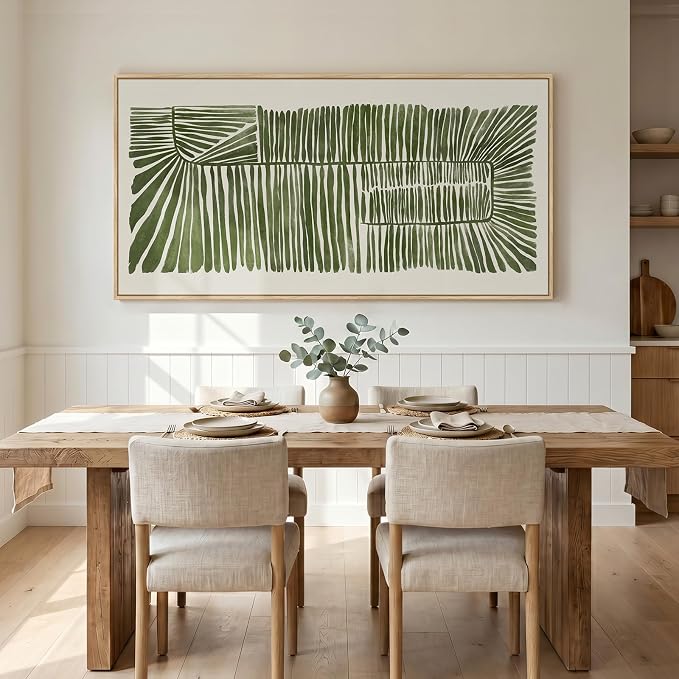Large Framed Horizontal Green Abstract Botanical Canvas Wall Art, 60x30 In | Modern organic pictures, Minimalist artwork for walls, Wood frame, Canvas prints, Wall decor for living room, Bedroom, Dining