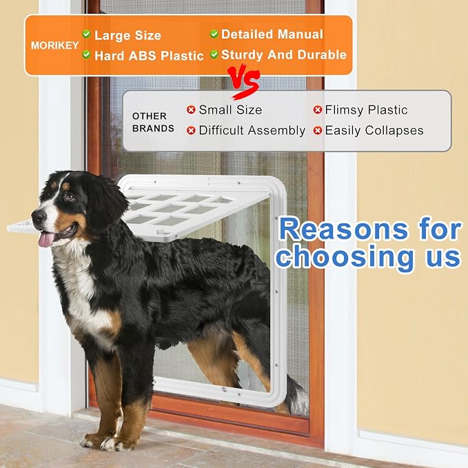 Large Dog Screen Door, 13 x 17 inches Flap Opening Dog Door for Screen Door with 4 Entry Ways, Magnetic Self-Closing Pet Screen Door for Dogs Cats, White