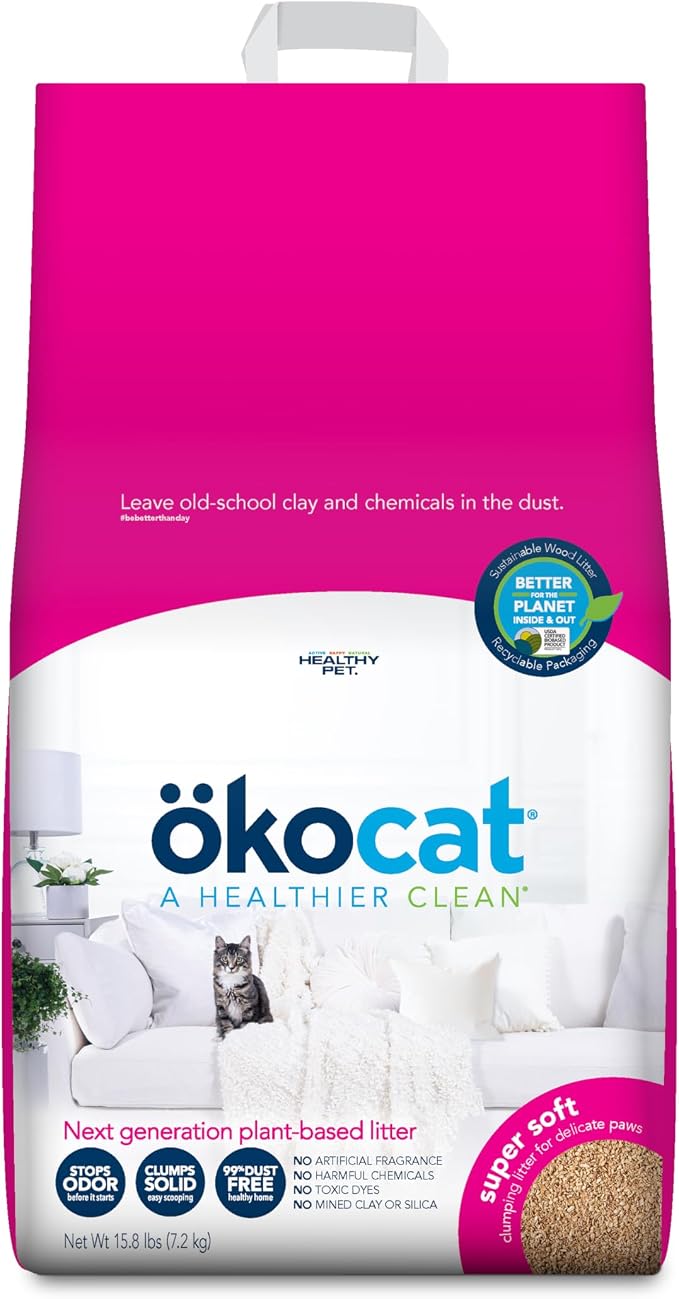 ökocat Super Soft Natural Wood Clumping Cat Litter, Odor Control, 15.8 Lbs