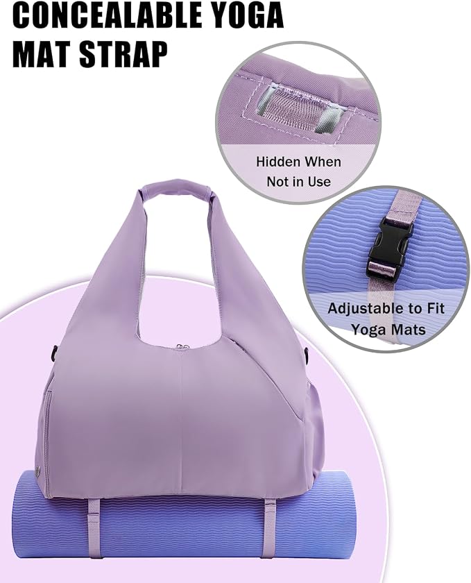 RHDZO Gym Bag for Women with Shoe Compartment Yoga Mat Bag with Wet Pocket and Water Bottle Holder Weekender Bag with Strap