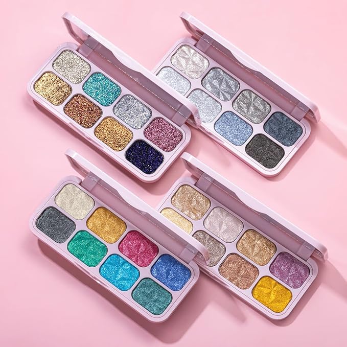 8-Color Glitter Eyeshadow Palette, Star Diamond Glitz, High Shine Metallic & Sparkle Shades, Long-Lasting Waterproof Eye Makeup, Smooth Blendable Powder for Party & Night Look