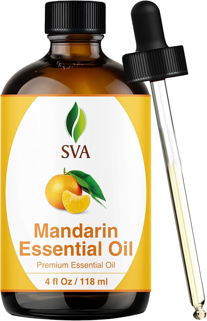 SVA Mandarin Essential Oil 4 Fl Oz – for Diffuser, Skin & Hair Care – Ideal for Massage & DIY Blends - with Dropper