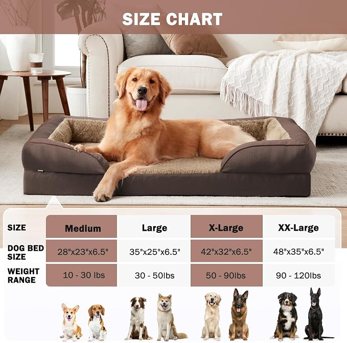 Orthopedic Dog Bed for Extra Large Dogs, XXL Egg-Crate Foam Dog Couch with Washable Removable Cover, Waterproof Lining and Nonskid Bottom