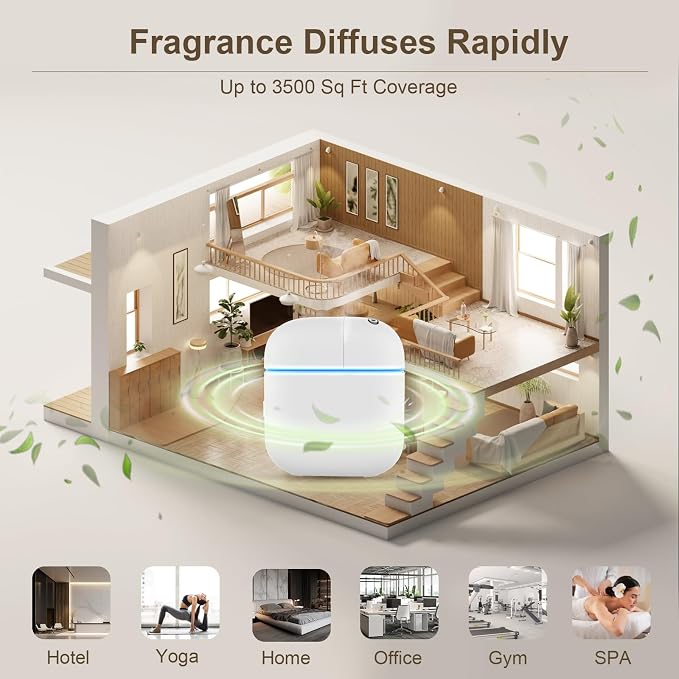 Hotel Scent Diffuser Kit for Home, Includes 2 Premium Oils, Waterless Essential Oil Aromatherapy Diffuser Cover 3500 Sq.ft. App Control,Powerful Nanotechnology System for Large Room Office Spa-White