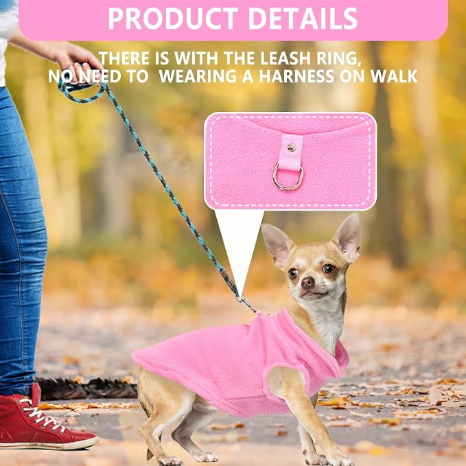 2 Pack Dog Sweaters for Small Dogs Girl Boy Winter Warm Pet Sweater Thick Clothes Coat Vest Fleece Dog Sweater with Leash Ring for Chihuahua, French Bulldog, Dachshund Large(12-18lbs)