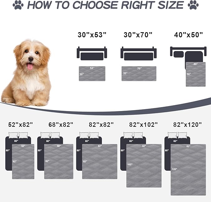 Smiry Waterproof Dog Bed Cover, Reversible Pet Blanket for Sofa Couch | Soft Washable Dog Blanket, Leakproof Couch Cover for Dogs Cats & Furniture Protection, 82x102, Grey/Dark Grey