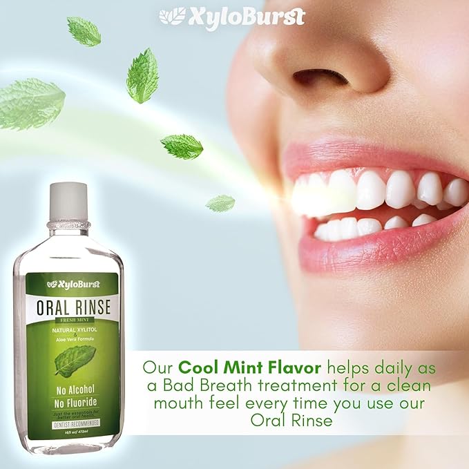 Xyloburst Oral Rinse Natural Mouthwash - Xylitol Mouthwash | Fluoride Free Mouth Wash | Alcohol Free Mouth Wash | Fresh Mint Mouth Rinse | SLS Free | 3-Pack