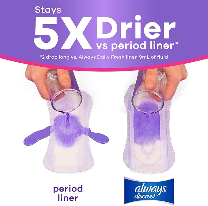 Always Discreet Incontinence Panty Liners for Women with Bladder Leaks, Size 2, Very Light Absorbency, Up to 100% Bladder Leak Protection 69 CT