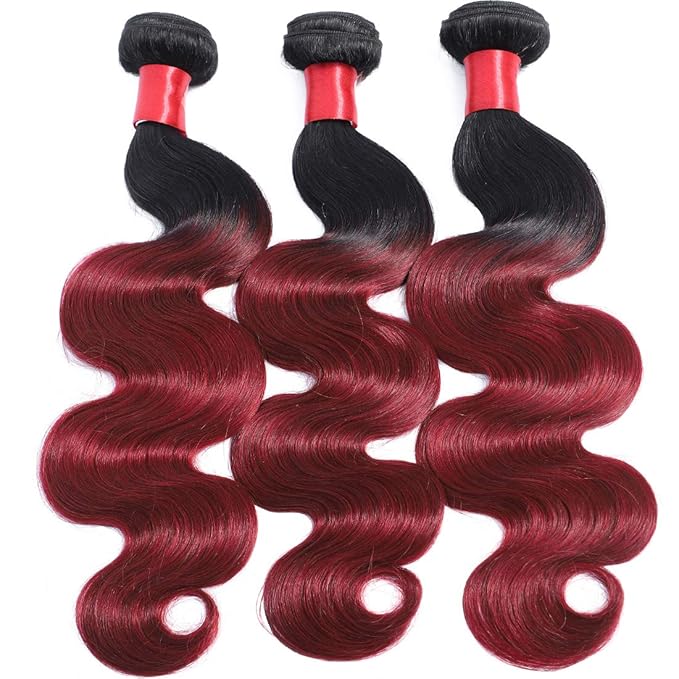 Ombre Human Hair Bundles Brazilian 1b/99j Two Tone Ombre Body Wave Human Hair One Bundle 24inch 100% Unprocessed Virgin Hair Bundles Weaves for Women