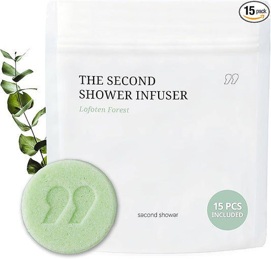 SecondShower Infuser Set 15 Shower Tablets (Lofoten Forest) with Essential Oils for Aromatherapy, Hydration & Skin-Nourishing Formula, Spa-Like Shower Experience