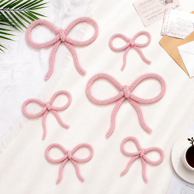 Barydat 6 Pcs Pink Bow Wall Decor Coquette Bow Nursery Decor for Girls Women Back to School Dormitory Decoration Aesthetic Woven Macrame Wall Hanging for Bedroom Classroom Home Dorm Baby Shower
