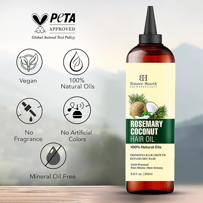 Botanic Hearth 100% Pure Rosemary Oil For Hair Growth & Hair Treatment Oils | Infused with coconut Oil | Hair Oil Repairs Dry Damaged Hair, Strengthening, Healthier - Hair Tonic, 6.7 fl oz