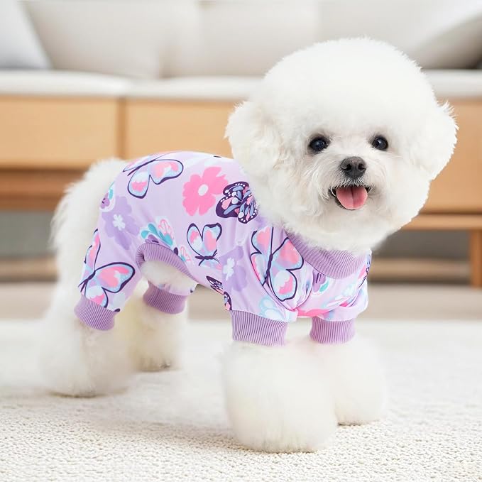 XPUDAC 4 Pack Dog Pajamas Summer Dog Pjs for Small Dogs Pet Outfits, L | Stretchy, Soft, Breathable, Sleepwear, Girl Dog Clothes, Gentle on Skin, Dog Recovery Suit, Shedding Suit, All Seasons
