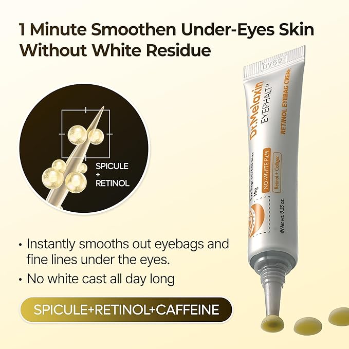Dr.Melaxin Retinol Eyebag Cream for Puffiness, Dark Circles & Fine Lines, Wrinkle, EGF Anti-Aging Under Eye Moisturizer with Niacinamide&Ceramide Makeup friendly korean skin care