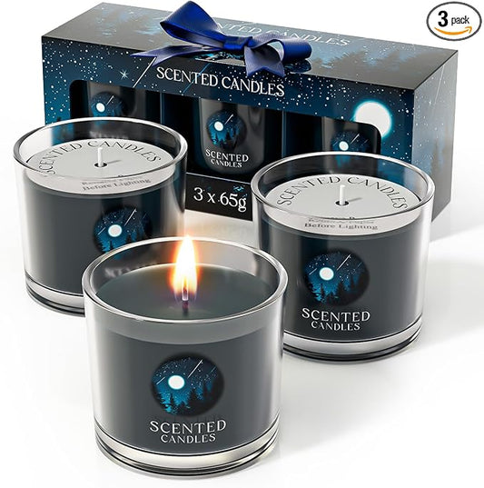 CHILLFLAME Candles for Men, Scented Candles Gifts for Women, Candle Gift Set for Him, 3 Scented Votive Candles, Birthday Gifts for Men (Black, 7 oz)