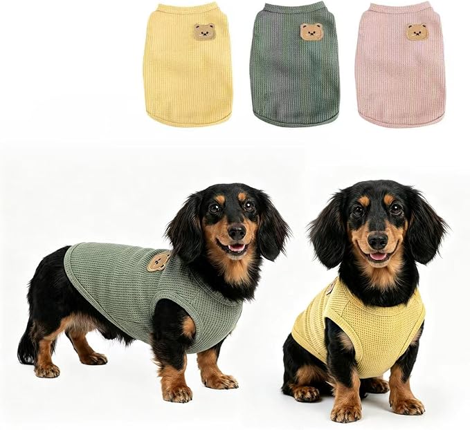 Dog Clothes for Small Dogs, Pet T-Shirt for Boys and Girls | Waffle Knit Dog Tank Top,Comfortable for Summer&Winter,Perfect for Dachshund(3PCS,Small)