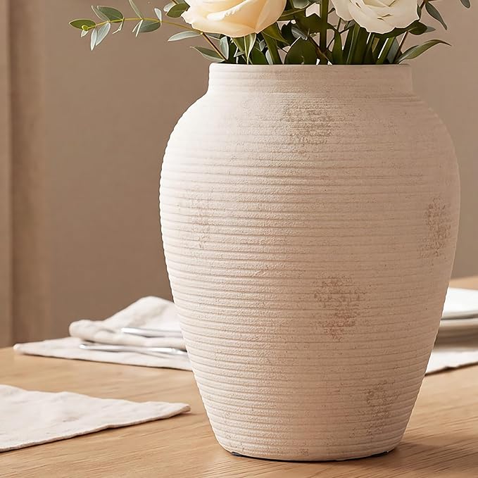 8.1" Terracotta Vase, Small Ceramic Vase for Decor | Small vase with pottery shape; textured ceramic vase, watertight for flowers, pampas grass, shelves, mantels and tables