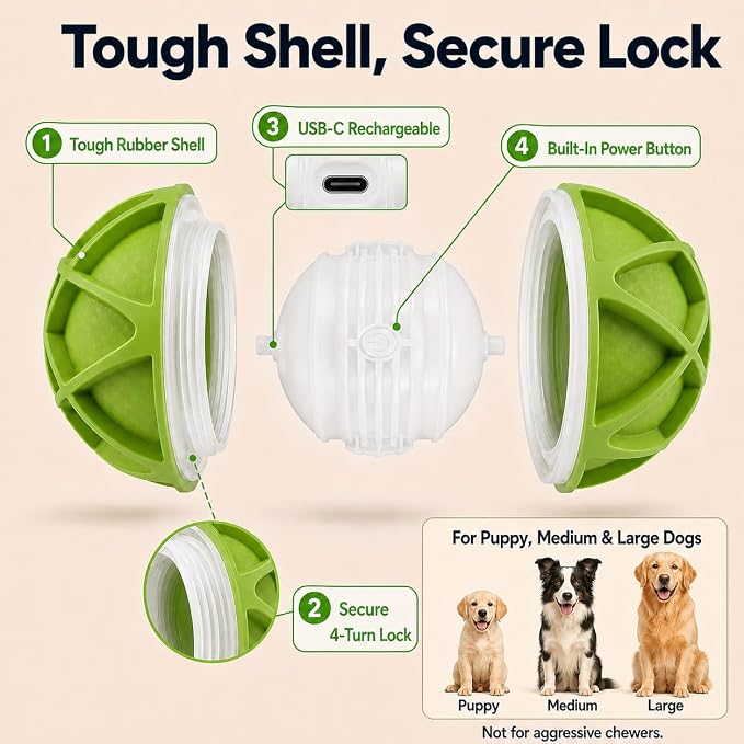 Interactive Dog Ball Toy,Motion-Activated,Rolling&Bouncing,RGB Light