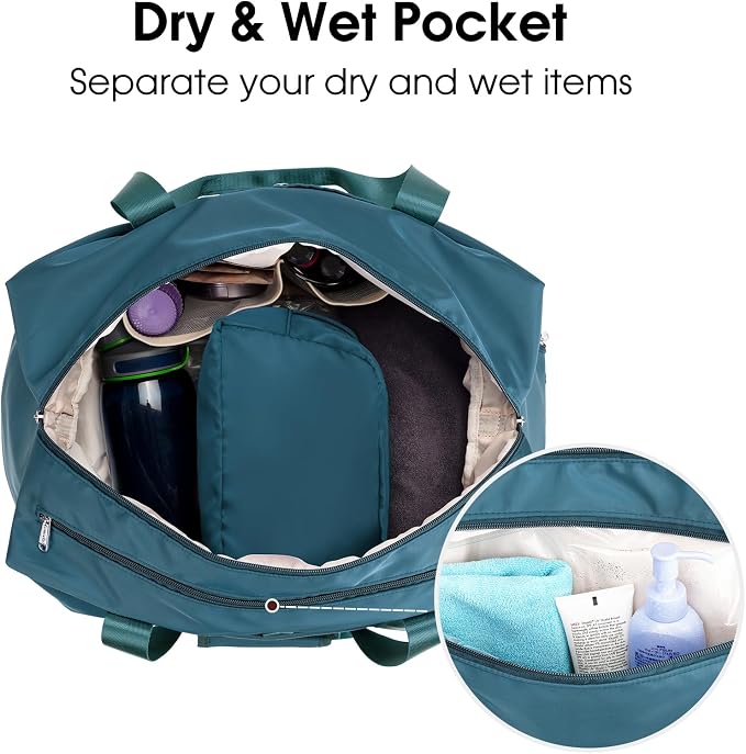 Ceneda 20" Gym Bag for Women with Wet Pocket & Shoe Compartment, Lightweight Duffel Waterproof Carry On Duffle for Travel, Yoga, Overnight (Teal)